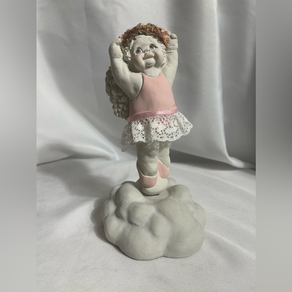 Vintage Enesco Ballerina Angel Figurine on Cloud Japan Music Box 8” 1980s